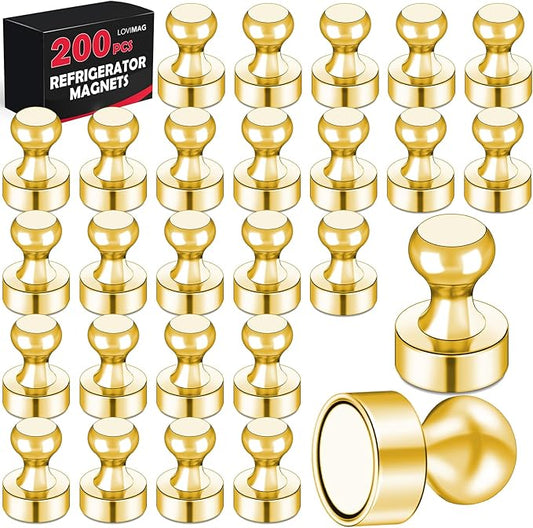 LOVIMAG 200Pcs Gold Fridge Magnets, Small and Strong Magnets for Whiteboard, Office, Classroom, Map, Kitchen Accessories, Office Accessories, Locker Accessories