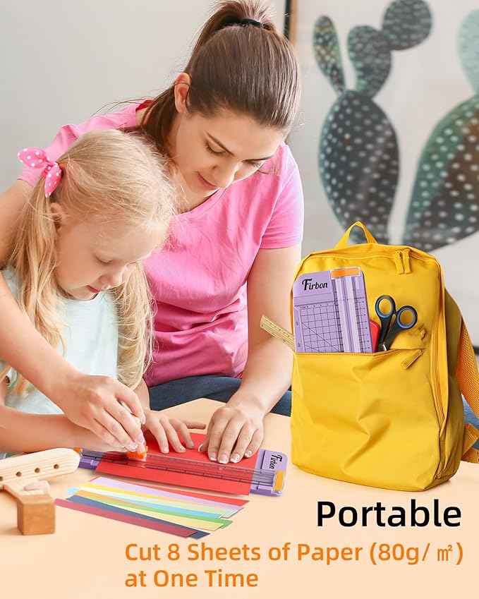 Firbon Purple A5 Paper Cutter, Straight Small Paper Trimmer with Side Ruler for Scrapbooking Craft, Paper, Coupon, Label, Cardstock