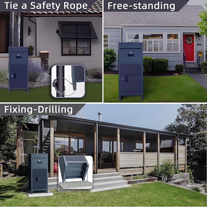 Package Delivery Boxes for Outside, Large Parcel Drop Boxes with Lock, Customize Address Stickers Package Drop Boxes for Outside is Waterproof,Package Delivery Box for Porch(Grey,15.7*15.7*37.8 in)