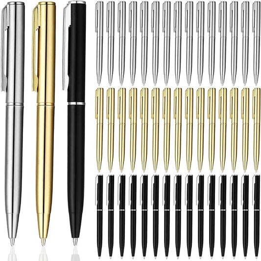 Teling 72 Pcs Small Ballpoint Pen Mini Pens Bulk 4 Inch Short Small Tiny Black Ink Ballpoint Writing Tool for Notebook Pockets Signature Notepads School Office(Sliver, Gold, Black,Classic Style)