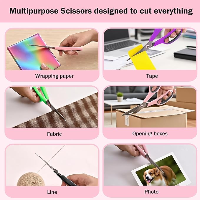 Purple Scissors Pack, Rkqoa 8" Scissors All Purpose - Comfort-Grip Sharp Shears for Office School Sewing Fabric Craft Art Supplies, Teacher/Class Everyday use, Classroom Must have