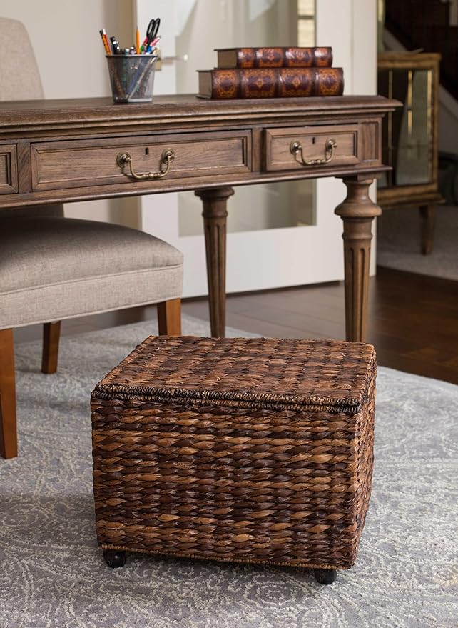 BIRDROCK HOME Seagrass Rolling File Cabinet - Storage Organizer Box with Lid - Home Office Decor - Decorative Organize - Letter Legal Hanging Filing Container - Strong Durable Toy Pillow - Espresso