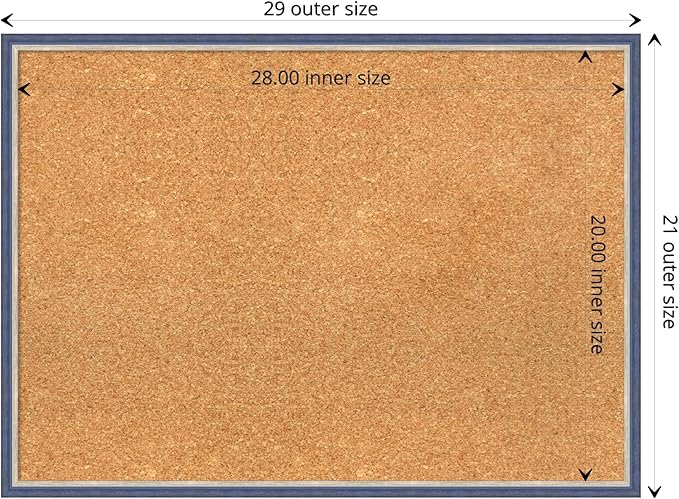 Amanti Art Natural Cork Board for Wall, 21x29 Vision Board with Blue Wood Frame, Medium Corkboard Office Decor for Home Organization, Modern Contemporary Corkboard Pinboard to display items for home