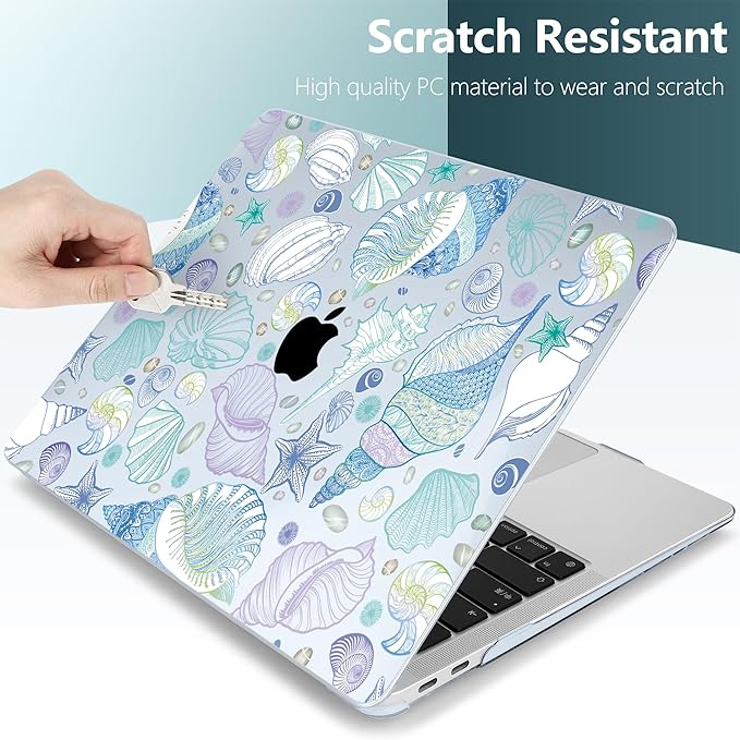 DONGKE for MacBook Air 13 Inch Case 2021-2018, Compatible with A2337 M1 A2179 A1932 Support Retina Display & Touch ID, Hard Shell Plastic Cover with Keyboard Skin - Sea Shells