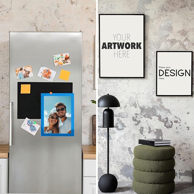 uxcell 6 Pcs Magnetic Sign Holder, 5" x 7" Self-Adhesive Magnetic Wall Signs Holder Magnetic Picture Frame Document Holder for Home Office Wall Window Displays, Sky Blue