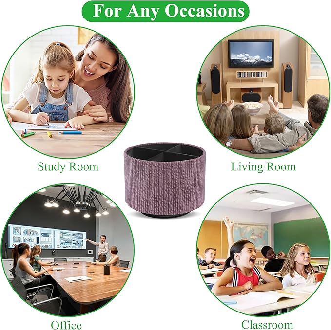 Hennaja Round Leather Art Supply Organizer,Remote Control Holder,360 Degree Spinning,Multi-Functional Pencil Holder,4 Compartments Desktop Stationary Organizer(1-Wood Soil)