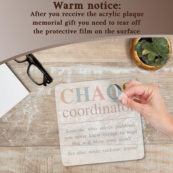 Thank You Gifts for Boss, Chaos Coordinator Definition Acrylic Decorative Sign, Inspirational Office Gifts for Leader, Coworker, Manager, Mentor