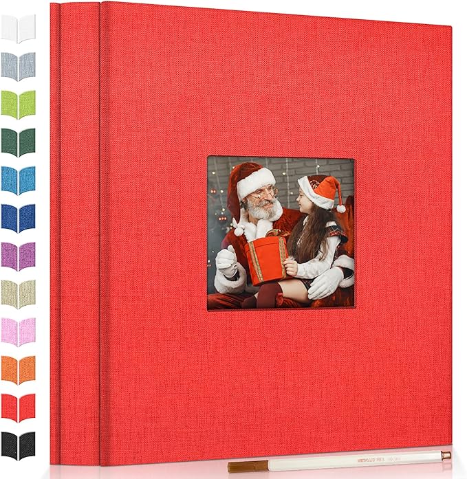 Photo Album Self Adhesive Scrapbook Album for 3x5 4x6 5x7 8x10 Pictures,120 Pages Linen Cover with Display Window DIY Photo Book,Ideal Gifts for Family Travel Wedding Baby