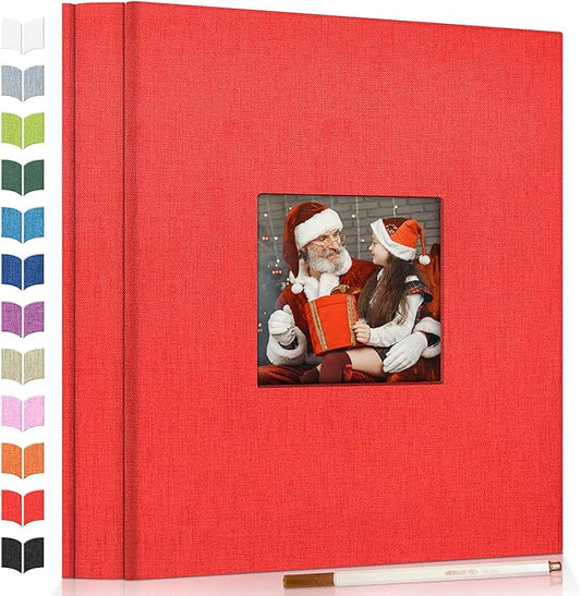 Photo Album Self Adhesive Scrapbook Album for 3x5 4x6 5x7 8x10 Pictures,40 Pages Linen Cover with Display Window DIY Photo Book,Ideal Gifts for Family Travel Wedding Baby