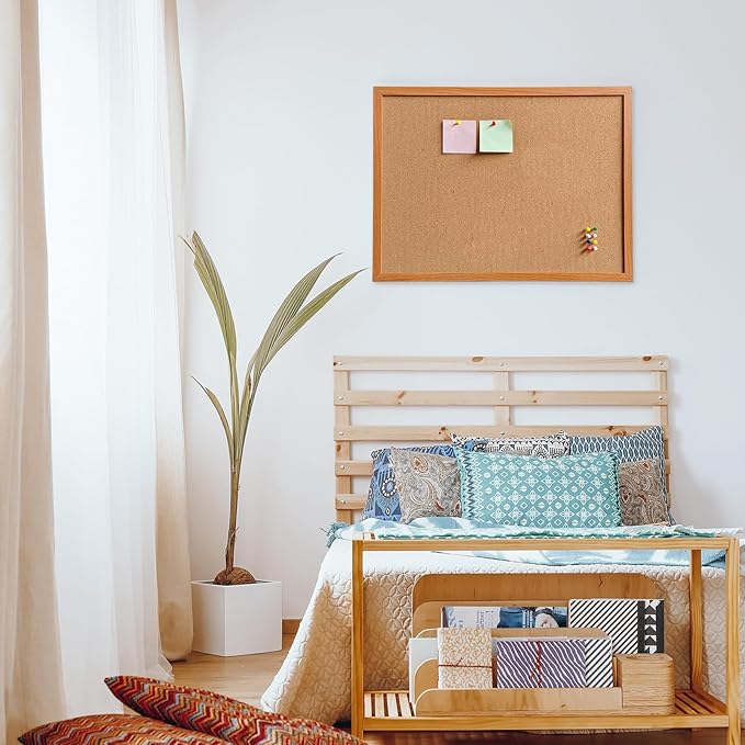 Cork Bulletin Board for Wall - 24” x 18” Bulletin Board Cork Board Wall Mounted Wood Frame Message Board pin Board for School,Office and Home