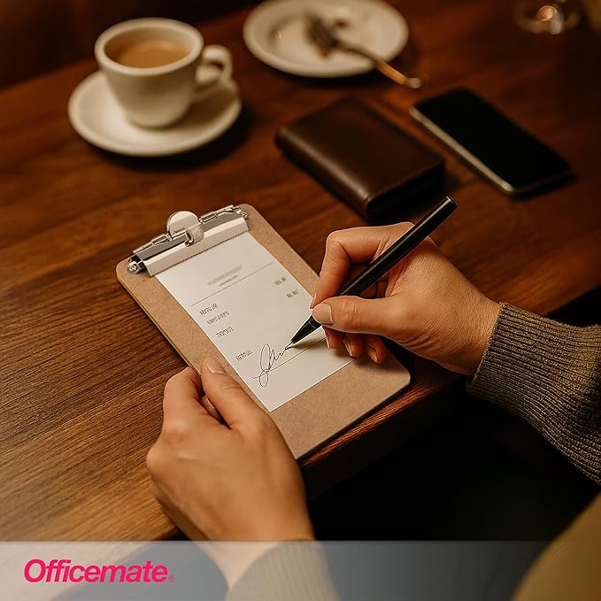 Officemate 5" x 9" Clipboard for Receipts, Low Profile Metal Clip & Pen Holder on Side, Memo Size for Restaurants, Hotels, Food Trucks, Bars, Schools, and Other Venues, 12 Clipboards (83158)