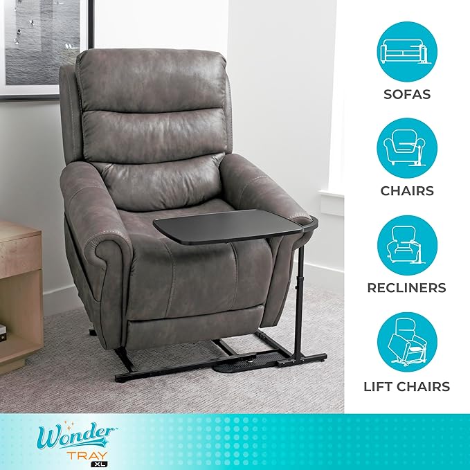 Stander Wonder Tray, Adjustable Swivel Table, Extra-Large Computer Stand, Couch Desk & Gaming Bench, TV-Trays for Eating on Couches, Chairs, Recliners with Laptop Wedges and Cup Holder, XL, Black