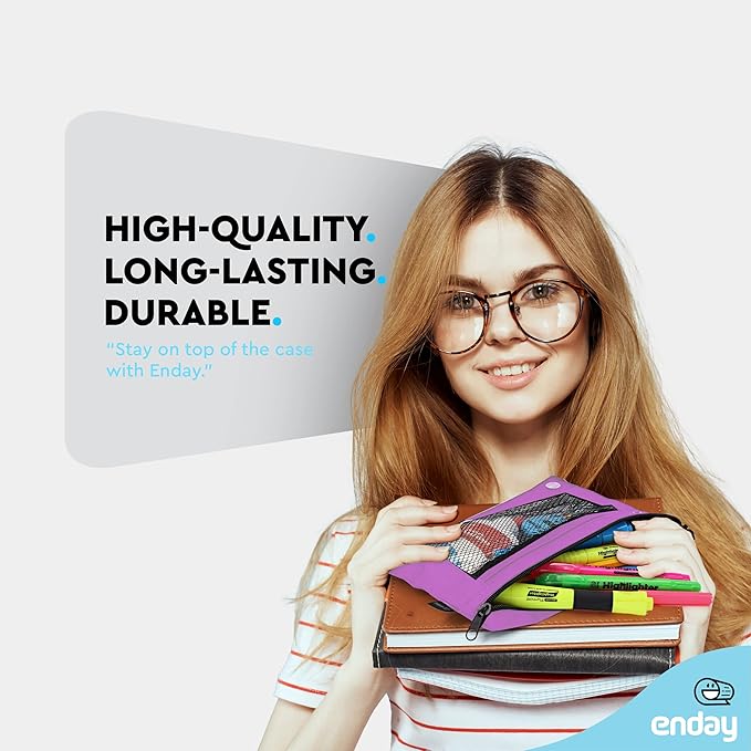 Enday Purple Pencil Pouch For 3 Ring Binder, Zippered Binder Pencil Pouches, 3 Ring Pencil Pouch for Binder, Pencil Case for Binder, Large Pencil Bags for School, Home, and Office