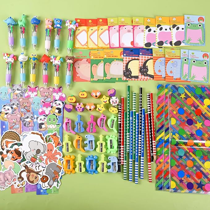 Ulema 24 Pack Cute Cartoon Animal Party Favors,Gifts for Birthday Goodie Bags School Classroom Games Rewards Stationery Set.