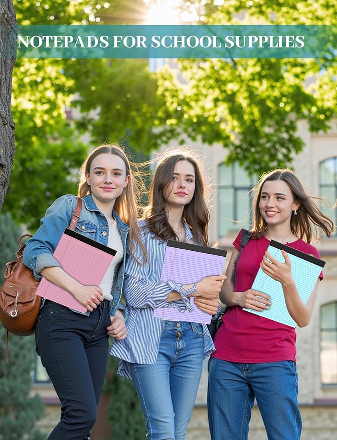 12 Pack Legal Pads 8.5 x 11 College Ruled, Lined Paper Pads 8.5 x 11, Colored Legal Pads, 30 Sheets Per Writing Pads, Perforated Note Pads with Sturdy Backing, Notepads for School, Office, Home