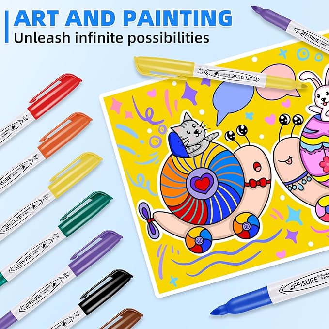 48 Colors Permanent Markers, Assorted Colors Vibrant Markers, Fine Point，Works on Wood, Plastic, Metal, and More, for Adults, Artist, Teacher, Kids, 48 Pack