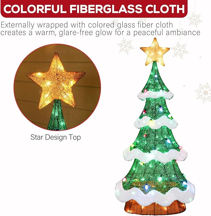 Hykolity 4FT 3D Genuine Outdoor Lighted Christmas Tree, Christmas Tree Yard Decoration with 600 LED Lights, Ground Stakes, Zip Ties