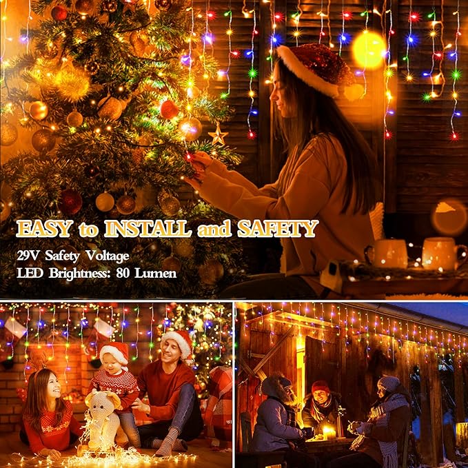 1600 LED 164FT Outdoor Christmas Lights Plug in 8 Modes with Timer Dimmable Christmas Decorations Waterproof Indoor Curtain String Lights for Roof Porch Garden Holiday Wedding Party Decor Multicolor