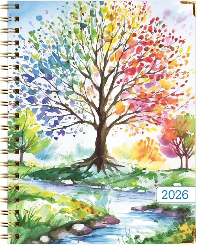 HARDCOVER 2026 Planner, 8.5"x11": 14 Months (November 2025 - December 2026), Daily Weekly Monthly Planner, Yearly Agenda, Bookmark, Pocket Folder and Sticky Note Set (Tree Seasons)
