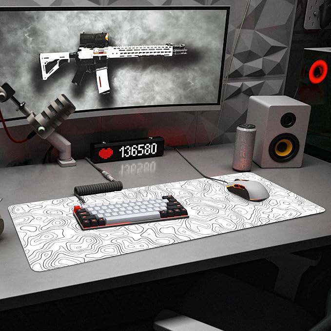 White Map Gaming Mouse Pad Large Desk Mat Extended Keyboard Mouse Pad XL Mousepad with Non-Slip Base and Stitched Edge White Mouse Mat Desk Pad 31.5 X 11.8 in Mouse Pads for Desk Gaming Home Office