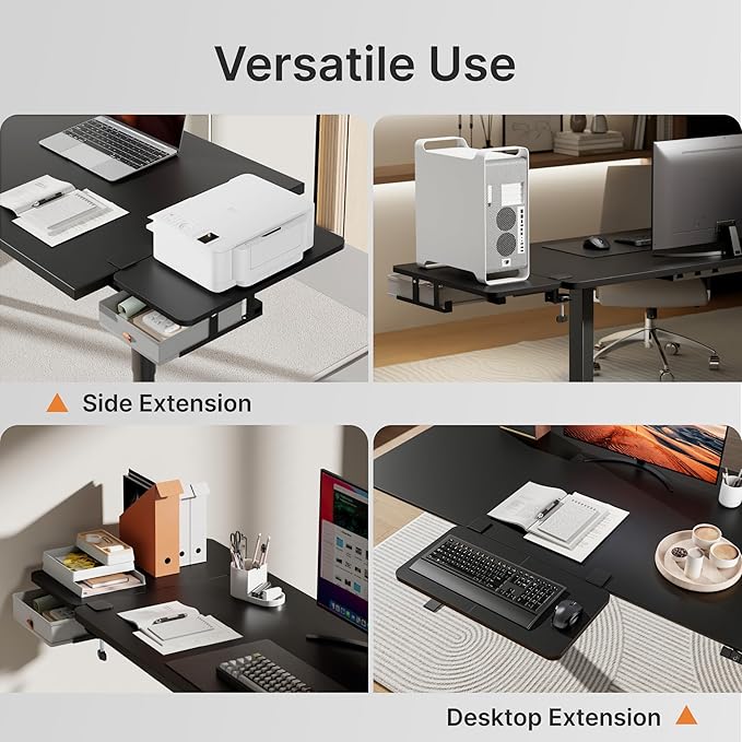 Desk Extender Tray, 24" x 12" Clamp On Desk Shelf, Desk Extension with Storage Drawer, Table Desk Arm Rest, Clamp On Keyboard Tray for Office and Home, Workstation Organizer, Medium, Black