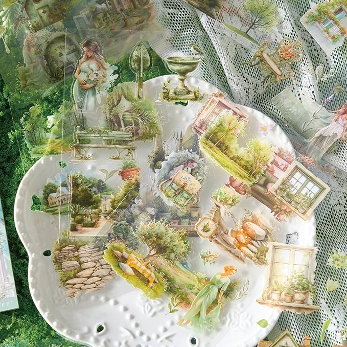 Snycler 20 Sheets PET Stickers - Vintage Journaling, Scrapbooking Supplies, DIY Craft Stickers for Junk Journals, Ephemera Sticker Book, Seasonal Themes (Spring), Pre-Cut Designs