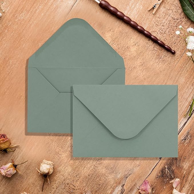 Sage Green Envelopes 4 x 6 Inch, 50 Pack, A4 Size Blank 4 1/4” X 6 1/4”, 120gsm V-flap Water Gummed Thick Paper Made for Invitations, Wedding, Birthday, Personalize Gift, Postcard Envelopes