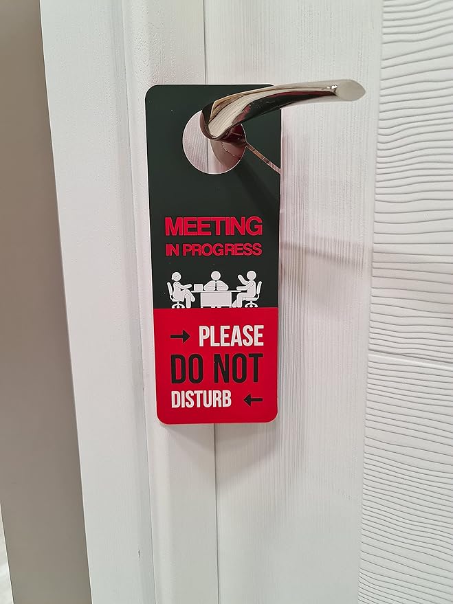 Business Design, Meeting In Progress Do Not Disturb Door Hanger Sign, 2 Pack, Double Sided, Ideal for Offices, Online Sessions and Meetings, Online Classes, Home Offices, Counseling