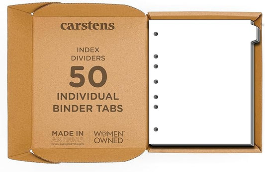 Carstens - Heavy Duty Plastic Ring Binder Dividers, Side Tab, 1/9 Cut, Tab 1 Position, US Letter, White, Case of 50, (2618-20CS) - Ideal Medical Chart Dividers or Index Tabs for 3 Ring Binders