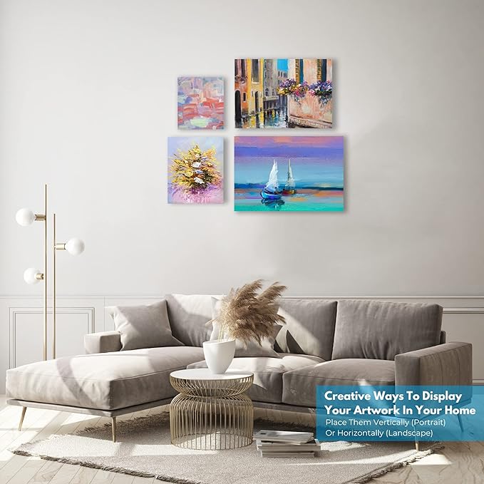 KEFF 24-Pack Canvas for Painting, 6 of 5x7, 8x10, 9x12,11x14 Painting Canvas Boards, Art Supplies for Adults & Kids - 100% Cotton Primed Canvases for Painting for Acrylic, Oil, Watercolor, Tempera