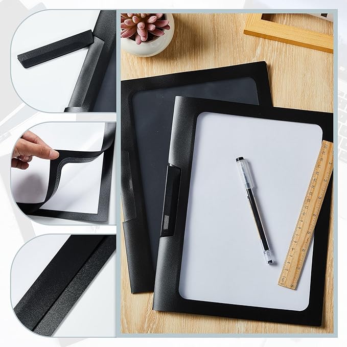 Yeaqee 50 Pcs Clear Report Covers with Clip Sliding Bar Locking Report Folder Cover Plastic Presentation Folders Binder Portfolio for Letter Size Document Paper Resume, Black 9 x 11.4 Inch