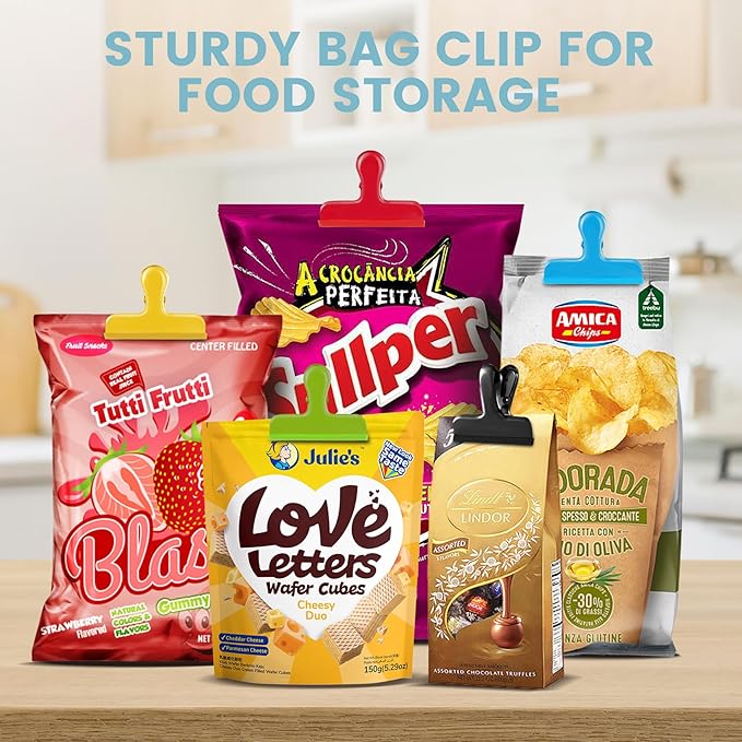 HOUSE AGAIN 8 Pack Stainless Steel Chip Bag Clips Covered with Silicone - NO More Sharp Edges - Color Coded for Food Bags - Air Tight Seal, Heavy Duty for Kitchen and Office, 3 Inches Wide, Black