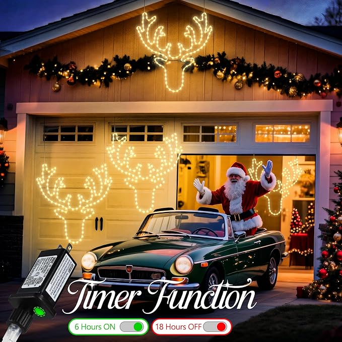 Joomer 32'' Christmas Lights Outdoor Waterproof LED Deer Decoration Neon with Timer for Outdoor Home Party Wall Hanging Light(Warm White)