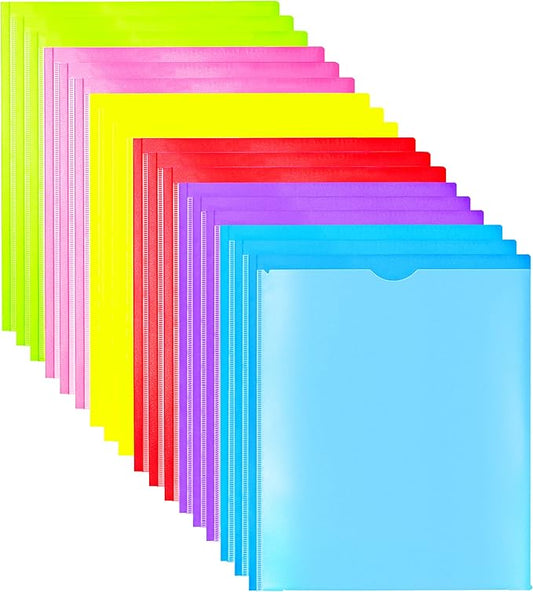 WOT I Heavy Duty Folders with Clear Front Pockets -18 Pack, Extra Thick Plastic Folders with 3 Pocekts and 3 Prongs for Letter Size Paper/Assorted Colors/School/Work/Home Use