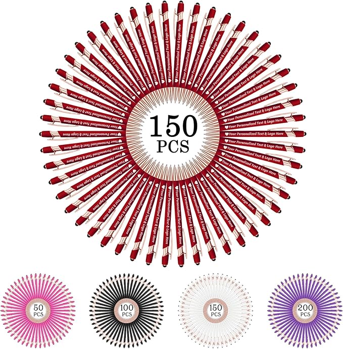 STREADVE 150 Personalized Custom Pens Engraved Writing Pen with Name Logo, Customized Promotional Items Stylus Pen Gifts for Communion Wedding Men Women Realtor Business, Deep Red