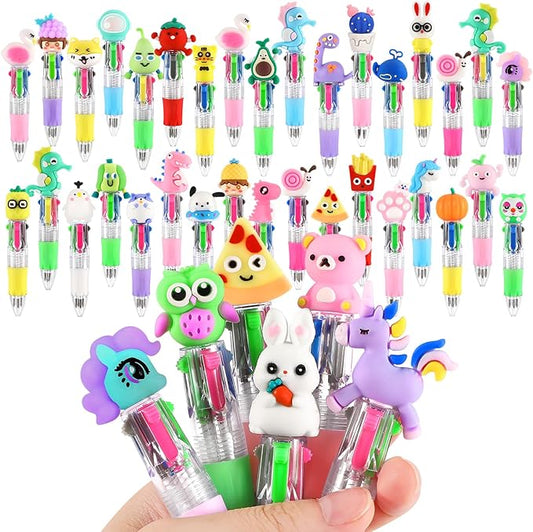 arscniek 40Pcs Multicolor Pen in One, 4-in-1 0.5mm Fine Point Cute Pens, Fun Kawaii Ballpoint Pen for Party Favors, Classroom Prizes, Teacher School Supplies, Bulk Gifts for Students