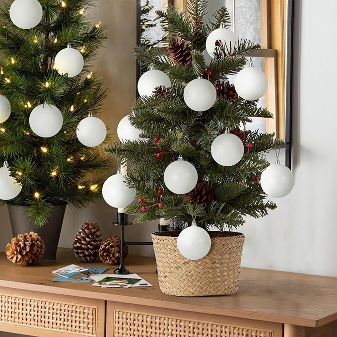 30ct Christmas Ball Ornaments, 2.36" Shatterproof Christmas Tree Decorations, Perfect Hanging Ball for Indoor/Outdoor Holiday Party Decor (White)