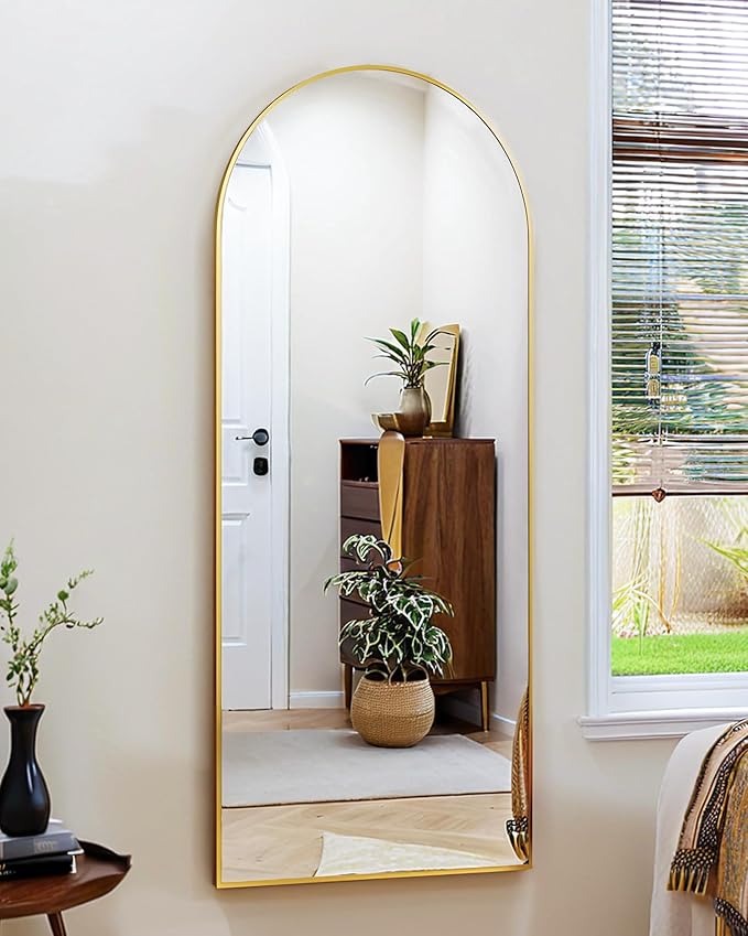 SUNQUEEN 64"x21" Floor Mirror Full Length, Arched Full Length Mirror with Stand, Full Body Mirrors for Bedroom Living Room or Cloakroom Gold