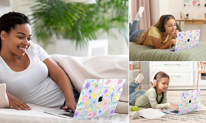 TWOLSKOO Compatible with MacBook Pro 13 inch Case 2023-2016 A2338 M2/M1 A2251 A2289 A2159 A1989 A1706, Plastic Hard Shell Cover & Keyboard Skin & Screen Protector, Spring Blooms