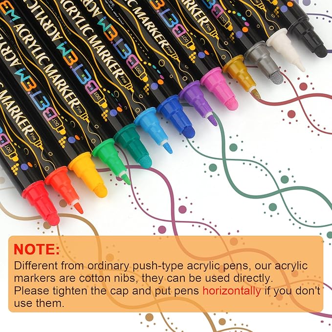 Betem 60 Colors Dual Tip Acrylic Paint Pens Markers, Premium Acrylic Paint Pens for Wood, Canvas, Stone, Rock Painting, Glass, Ceramic Surfaces, DIY Crafts Making Art Supplies