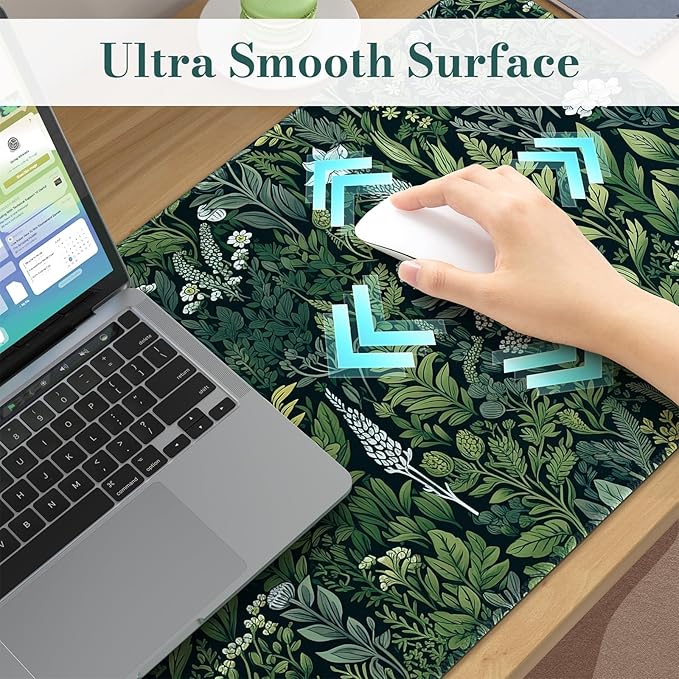 iCasso Desk Mat, Big Desk Pad, XXL Extended Gaming Mouse Pad, Large Mouse Pad for Desk Rubber Base Mousepad with Stitched Edges, Keyboard Mouse Mat (Dark Green)