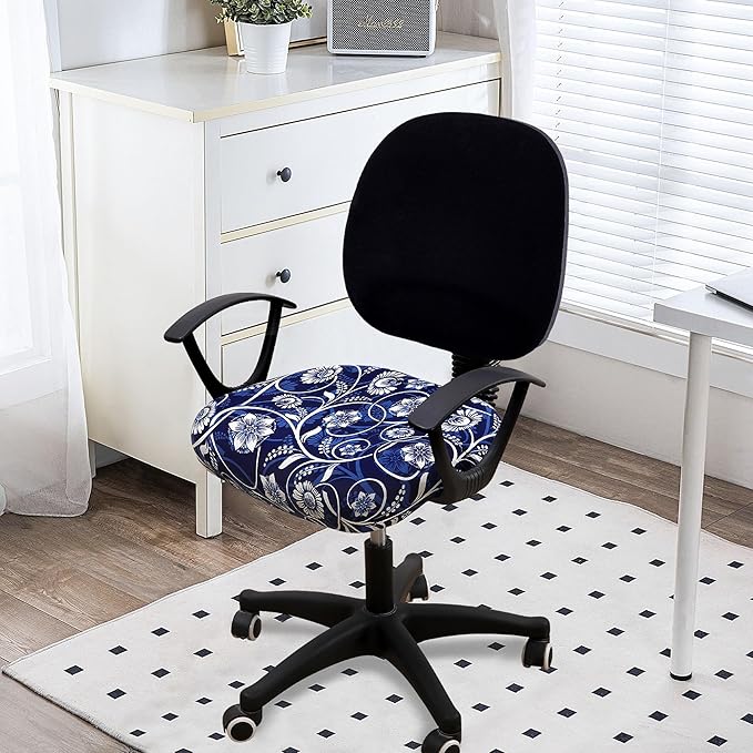 Smiry Printed Office Computer Chair Seat Covers, Stretch Fit Universal Desk Rotating Chair Cover Washable Removable Seat Cushion Protectors - Navy Blue