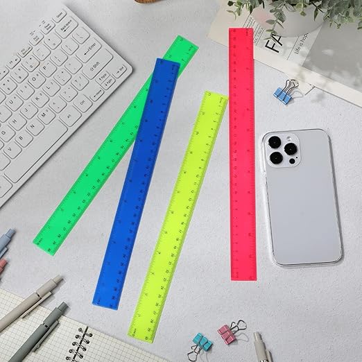 Zonon 30 Pcs 12 Inch Plastic Ruler Assorted Colors Ruler Bulk with Centimeters Millimeter and Inches Rulers First Day of School Gift for Kids School Classroom Office Supplies(Elegant Color,Plastic)