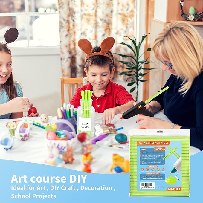 MATUFF Light Green hot Glue Sticks Full Size 0.43” Dia x 8” Long, 52 pcs Hot melt Adhesive Glue Sticks, All-Purpose Colored Glue Gun Sticks for Christmas Decoration Crafts Arts School Repair Bonding