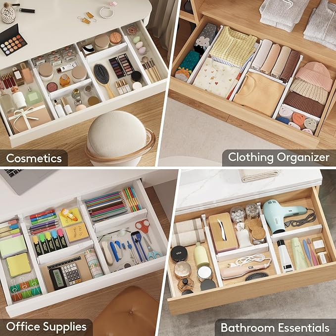 Lifewit 4 Pack Kitchen Drawer Dividers 2.36" High, 16"-22" Adjustable Drawer Organizer for Utensils/Clothes/Makeup, Plastic Expandable Separators in Dresser/Bedroom/Bathroom/Office Storage