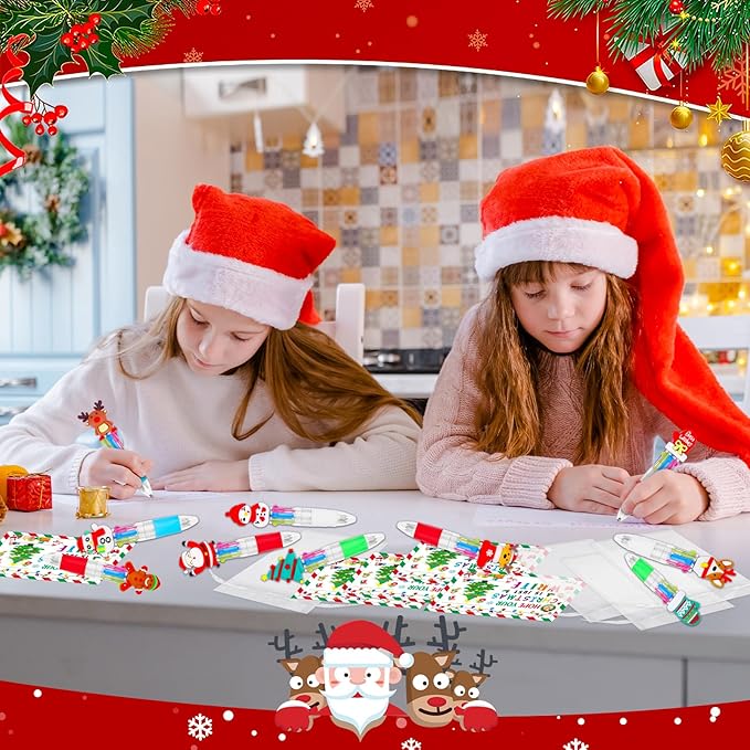 CZWZ 30 Set Cute Multicolor Pens in One 4-in-1 Fun Pens Bulk with 30 Gift Cards for Kindergarten Party Christmas Student Gift Bulk Office School Exchange Gifts