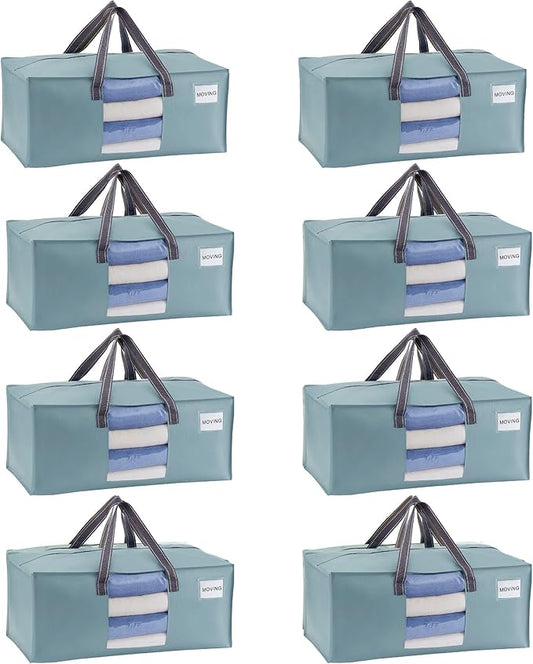 VENO 8 Pack Moving Bags for College, Heavy-Duty Storage Totes, Moving Boxes and Wardrobe Packing Supplies Alternative - Extra Large Durable Laundry Bags for Clothes (Light Blue Matte, 8 Pack)
