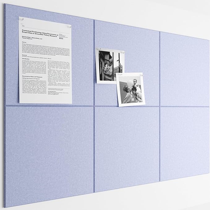 Bumusty Large Cork Board 36"x24" Alternative - 6 Pack Felt Wall Tiles with 40 Safe Removable Adhesive Tabs, 30 Pushpins, Cork Boards for Walls Pin Board Bulletin Board Office Decor (Soft Periwinkle)