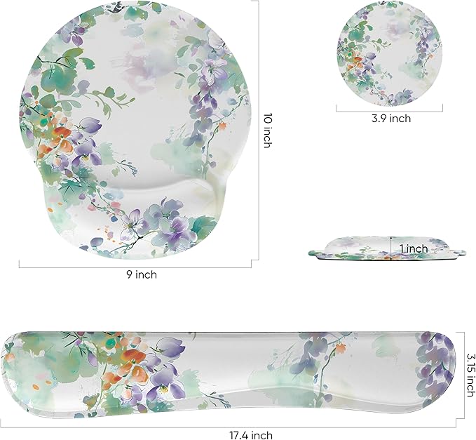 RICHEN 3 PCS Computer Mouse Pads for Desk with Coaster Set, Non-Slip Keyboard Wrist Rest and Mouse Pad Set, Ergonomic Design (YKMWR-50)