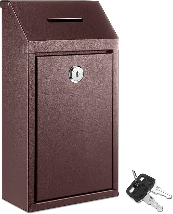 Metal Donation Cash Box Collection Safe Suggestion Box with Lock Wall Mounted Mailbox Delivery Ballot Container for Home Office Outdoor Door